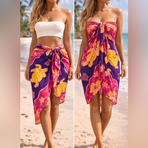 Hawaiian beach Sarong Sea Turtle Pareo skirt 60x42 pink purple gold tropical